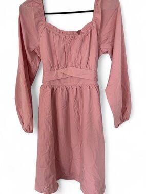 Blush Pink Long Sleeve Square Neck Dress